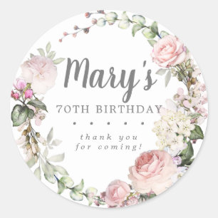 Rustic Pink Floral 70th Birthday Thank You Classic Round Sticker