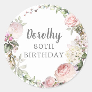 Rustic Pink Floral 80th Birthday Party Classic Round Sticker