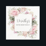 Rustic Pink Floral 80th Birthday Party Custom Napkins<br><div class="desc">Soft blush pink roses and bright pink buds create a beautifully rustic floral frame. White hydrangeas at to the floral bloom. The birthday woman's name is written in a large script font. 80th Birthday follows. This birthday napkin is part of the 80th Birthday Pink Rose Floral collection. It contains many...</div>