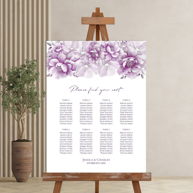 Rustic Pink Floral 8 Table Wedding Seating Chart Foam Board (Creator Uploaded)