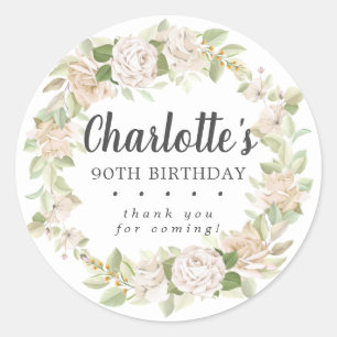 Rustic Pink Floral 90th Birthday Thank You Classic Round Sticker