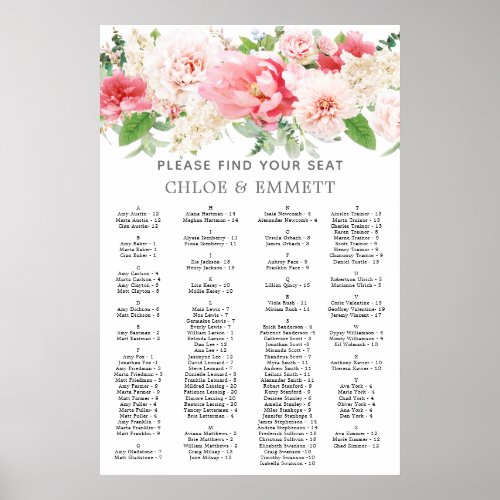 Rustic Pink Floral Alphabetical Seating Chart
