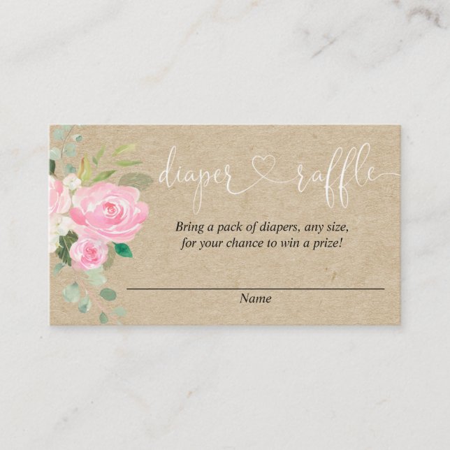 Rustic pink floral baby shower diaper raffle cards (Front)