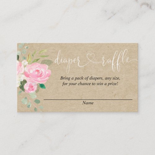 Rustic pink floral baby shower diaper raffle cards