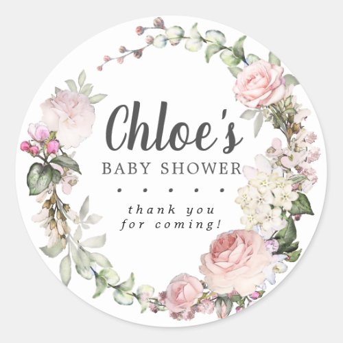 Rustic Pink Floral Baby Shower Thank You Classic Round Sticker