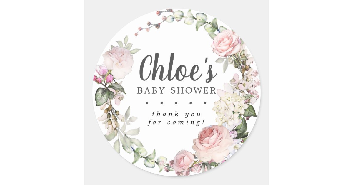 Rustic Pink Floral Baby Shower Thank You Classic Round Sticker | Zazzle