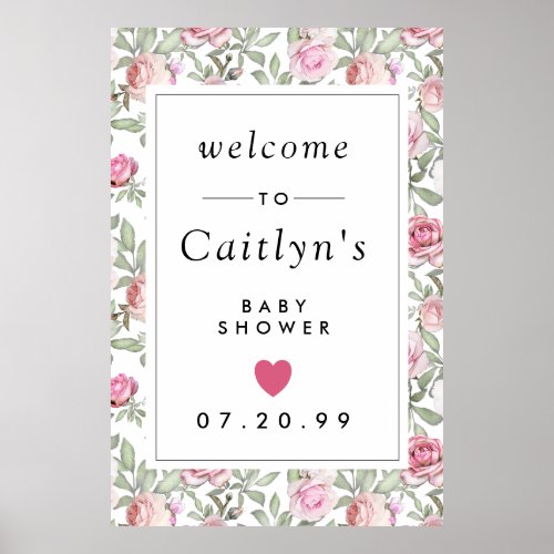 Rustic Pink Floral Baby Shower Welcome Sign