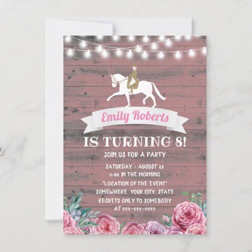 Rustic Pink Floral Barn Wood Horse Birthday Invitation
