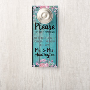 Rustic Pink Floral Barnwood Wedding Do Not Disturb Door Hanger
