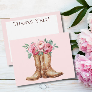 Rustic Pink Floral Boho Bridal Shower Thank You Card
