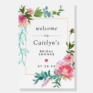 Rustic Pink Floral Boho Bridal Shower Welcome Foam Board