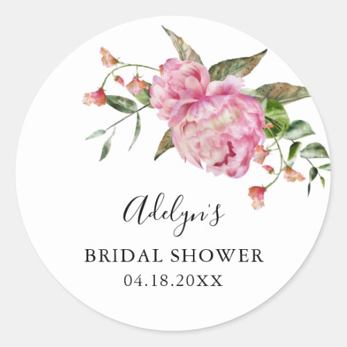 Rustic Pink Floral Bridal Shower Favor   Classic Round Sticker