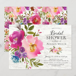 Rustic Pink Floral Bridal Shower Invitations