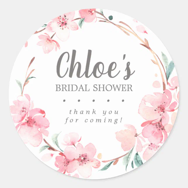 Rustic Pink Floral Bridal Shower Thank You Classic Round Sticker | Zazzle