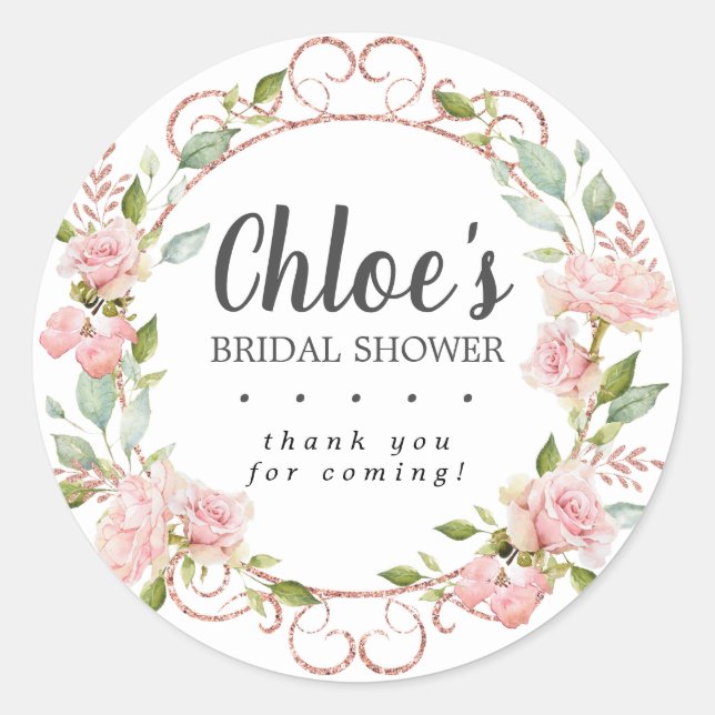 Rustic Pink Floral Bridal Shower Thank You Classic Round Sticker (Front)