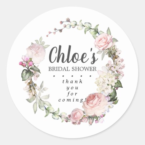 Rustic Pink Floral Bridal Shower Thank You Classic Round Sticker