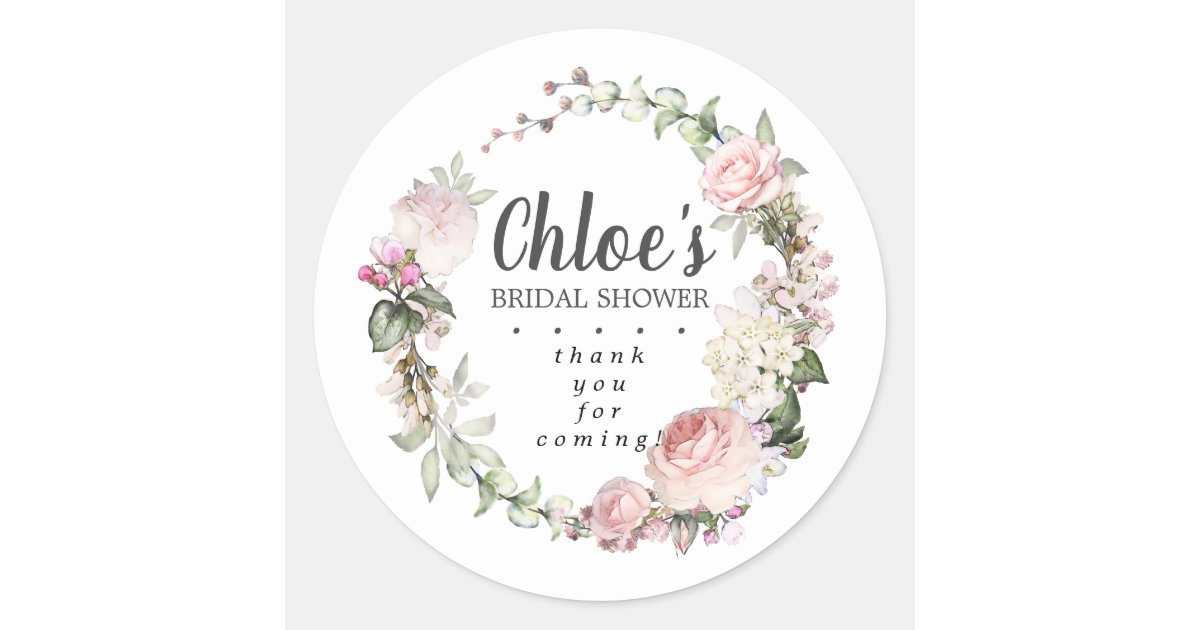 Rustic Pink Floral Bridal Shower Thank You Classic Round Sticker | Zazzle