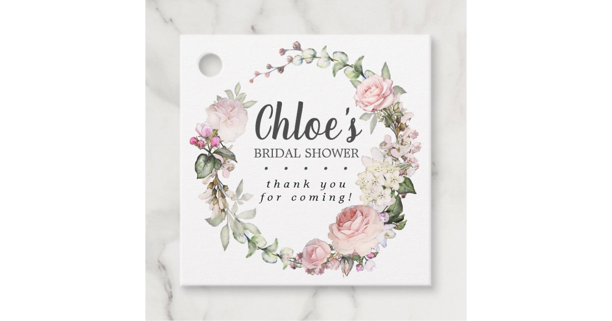 Rustic Pink Floral Bridal Shower Thank You Favor Tags | Zazzle
