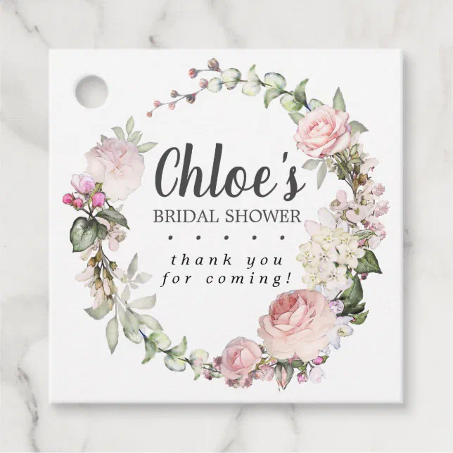 Rustic Pink Floral Bridal Shower Thank You Favor Tags | Zazzle