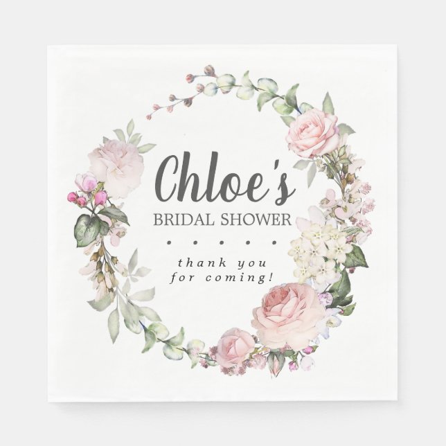 Rustic Pink Floral Bridal Shower Thank You Napkins (Front)