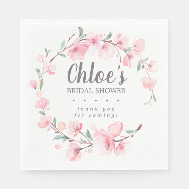 Rustic Pink Floral Bridal Shower Thank You Napkins (Front)