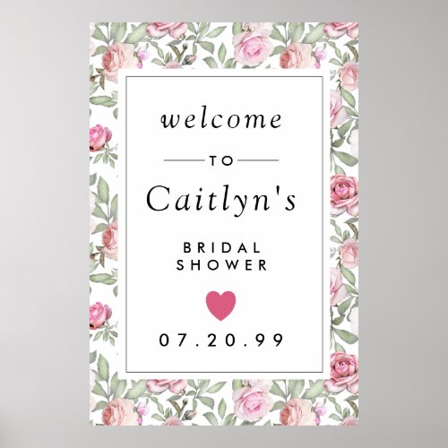 Rustic Pink Floral Bridal Shower Welcome Sign