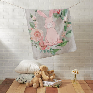 Rustic Pink Floral Bunny Baby Girl Blanket