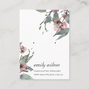 RUSTIC PINK FLORAL EUCALYPTUS EARRING STUD DISPLAY BUSINESS CARD