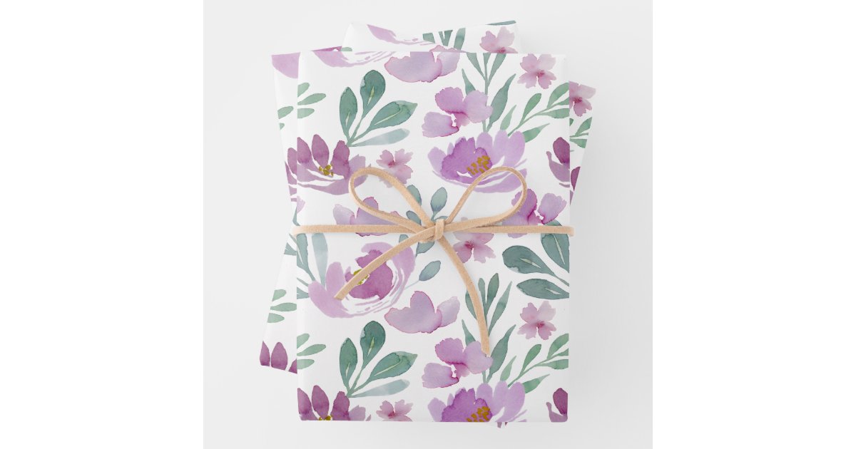 Boho Wedding Sage Watercolor Floral Bridal Shower Wrapping Paper Sheets