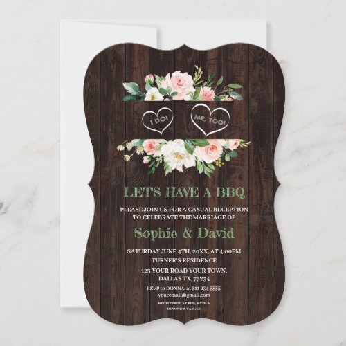 Rustic Pink Floral Frame Barn I DO BBQ Invitation