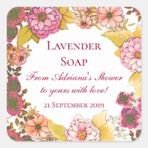 Rustic Pink Floral Gift Soaps for Bridal Shower Square Sticker