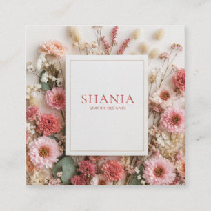 Rustic Pink Floral Gold Frame Coral Dahlia Elegant Square Business Card