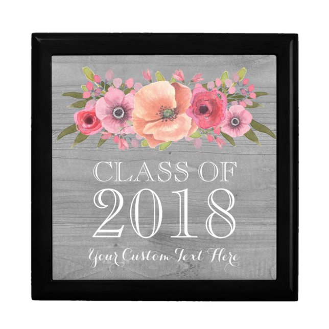 Rustic Pink Floral Graduation Keepsake Gift Box (Front)