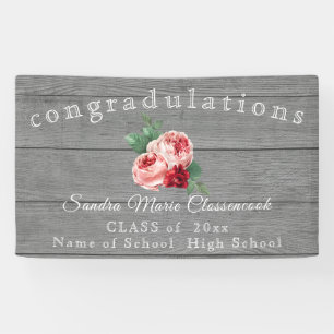 Rustic Pink Floral graduation Rustic Gray Wood Banner