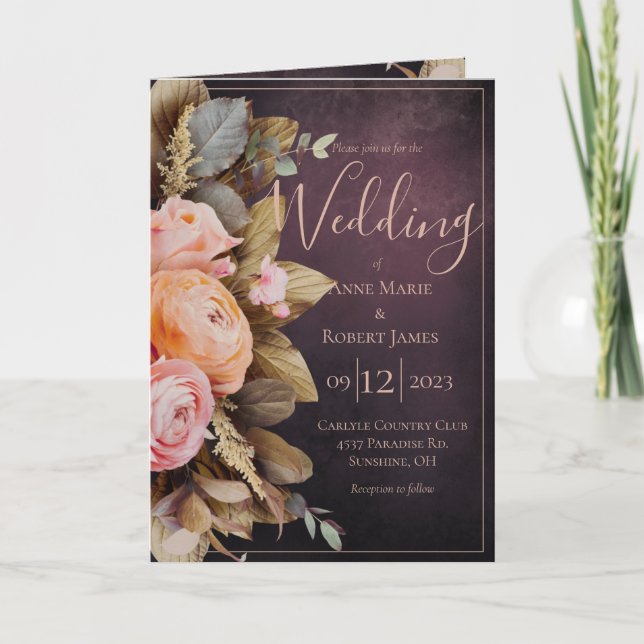 Rustic Pink Floral Greenery Eucalyptus Wedding Invitation (Front)
