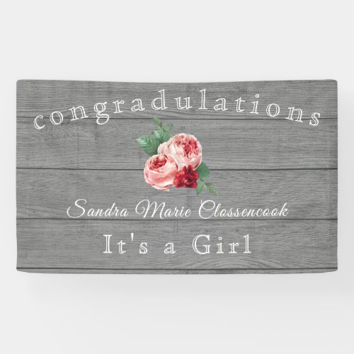 Rustic Pink Floral Its a Girl Rustic Gray Wood  Ba Banner