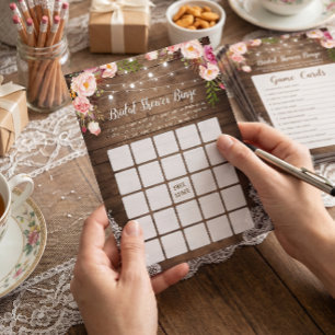 Rustic Pink Floral Lace Bridal Shower Bingo Game Flyer