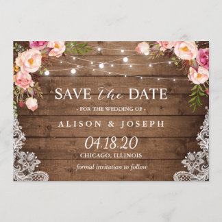 Rustic Pink Floral Lace String Light Save the Date