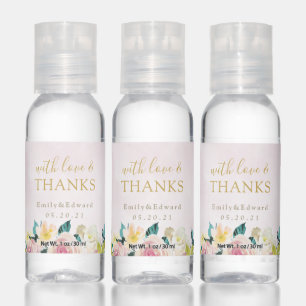 Rustic Pink Floral Love and Thanks Wedding Favor Hand Sanitizer