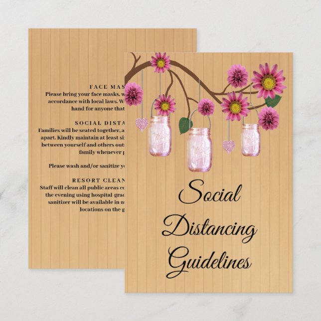 Rustic Pink Floral Mason Jar Safety Measures Enclosure Card (Front/Back)