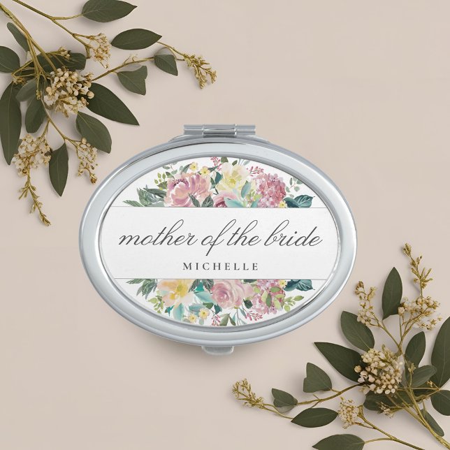 Rustic Pink Floral Mother of the Bride Gift Compact Mirror (Creator Uploaded)