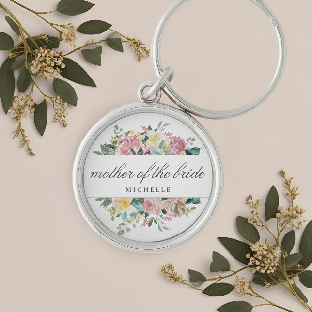 Rustic Pink Floral Mother of the Bride Gift Keychain (Creator Uploaded)