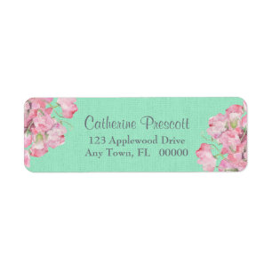Rustic Pink Floral on Mint Green Burlap Label