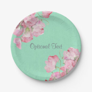 Rustic Pink Floral on Mint Green Burlap Paper Plates
