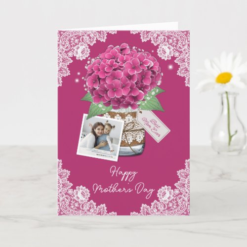 Rustic Pink Floral Photo Happy Mothers Day Card