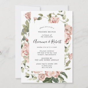 Rustic Pink Floral Post Wedding Brunch Invitation