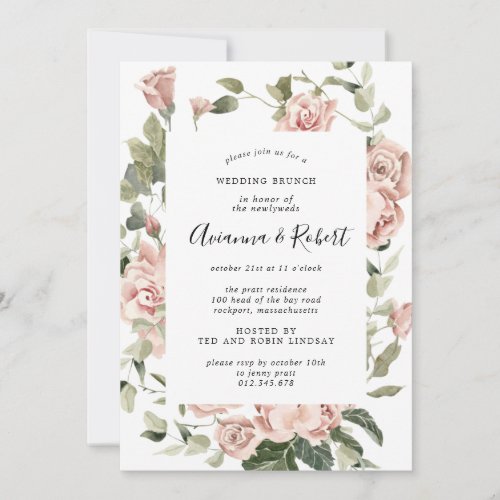 Rustic Pink Floral Post Wedding Brunch Invitation