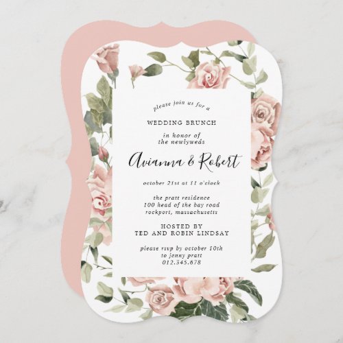 Rustic Pink Floral Post Wedding Brunch Invitation