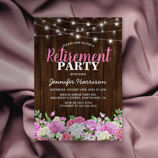 Rustic Pink Floral Retirement Party Invitation | Zazzle