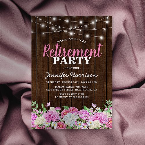 Rustic Pink Floral Retirement Party Invitation